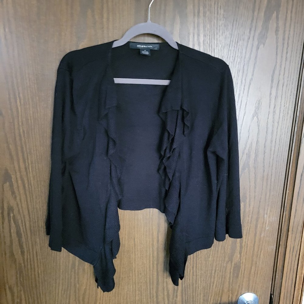 89th & Madison Black Ruffled Bolero Sweater Cardigan Size Medium